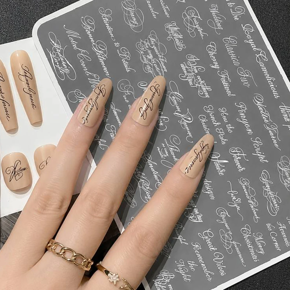 1 Stück Schicke Nagelstempelplatte mit handgeschriebenen Zitaten, elegante dünne Schrift, Schablonen für den Nageldruck, DIY-Nagelstudio-Zubehör