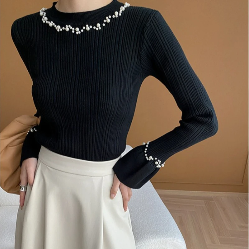 

Women Pullovers Sweaters Tops Round Neck Jumpers Y2k Streetwear Elegant Splice Knit Slim Fit Work Casual Autumn Winter 2025