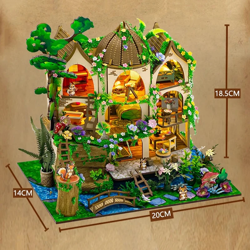 DIY Houten Miniatuur Model Kit Bos Kasteel Cottage Mini Poppenhuizen 3D Puzzel Poppenhuis Met Meubels Vrienden Verjaardagscadeaus