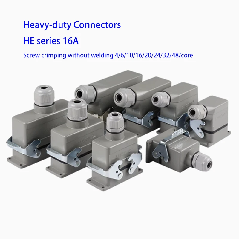 Whole Set HDC-HE 16A 500V Electrical Automotive Rectangular Whole Set HE-6P 10 16 24 Pins HE Heavy Duty Connector