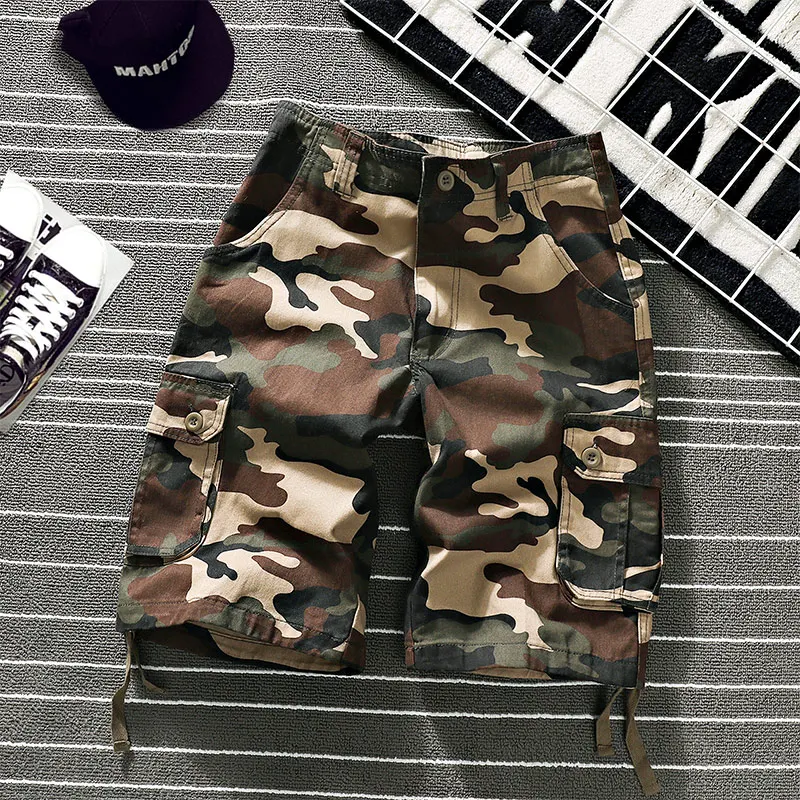 Camo Overalls Men's Outdoor Sports Casual Jogging Trousers Multi-pocket High Quality Tactical Pants Black Cotton Shorts