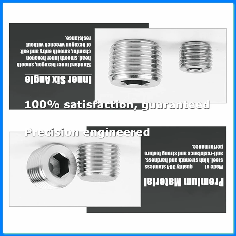 20 Pcs Pipe Plug Fitting,1/8 1/4 3/8 1/2 3/4In NPT Male Internal Hex Thread Socket Pipe Plug Fitting Assortment Kit,B-A79U