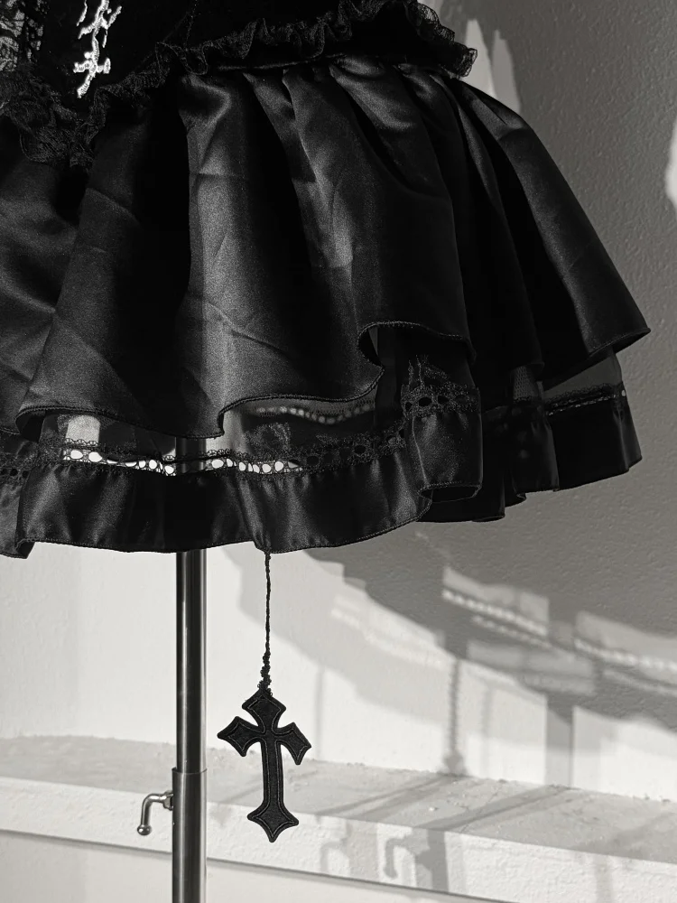 Gotisches Skelett-Cosplay-Kostüm für Damen, schulterfreies Kleid mit Spitze und ausgestellten Ärmeln, kurzes Kleid für Halloween, Nachtclub, Karneval, Rollenspiel-Outfit – Detail 22
