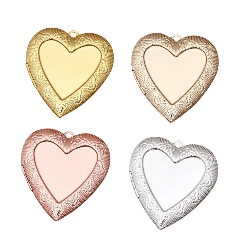 BoYuTe (5 Pieces/Lot) 40*41*8MM Metal Brass Heart Locket Blank Photo Locket Pendant Base Factory Direct Wholesale