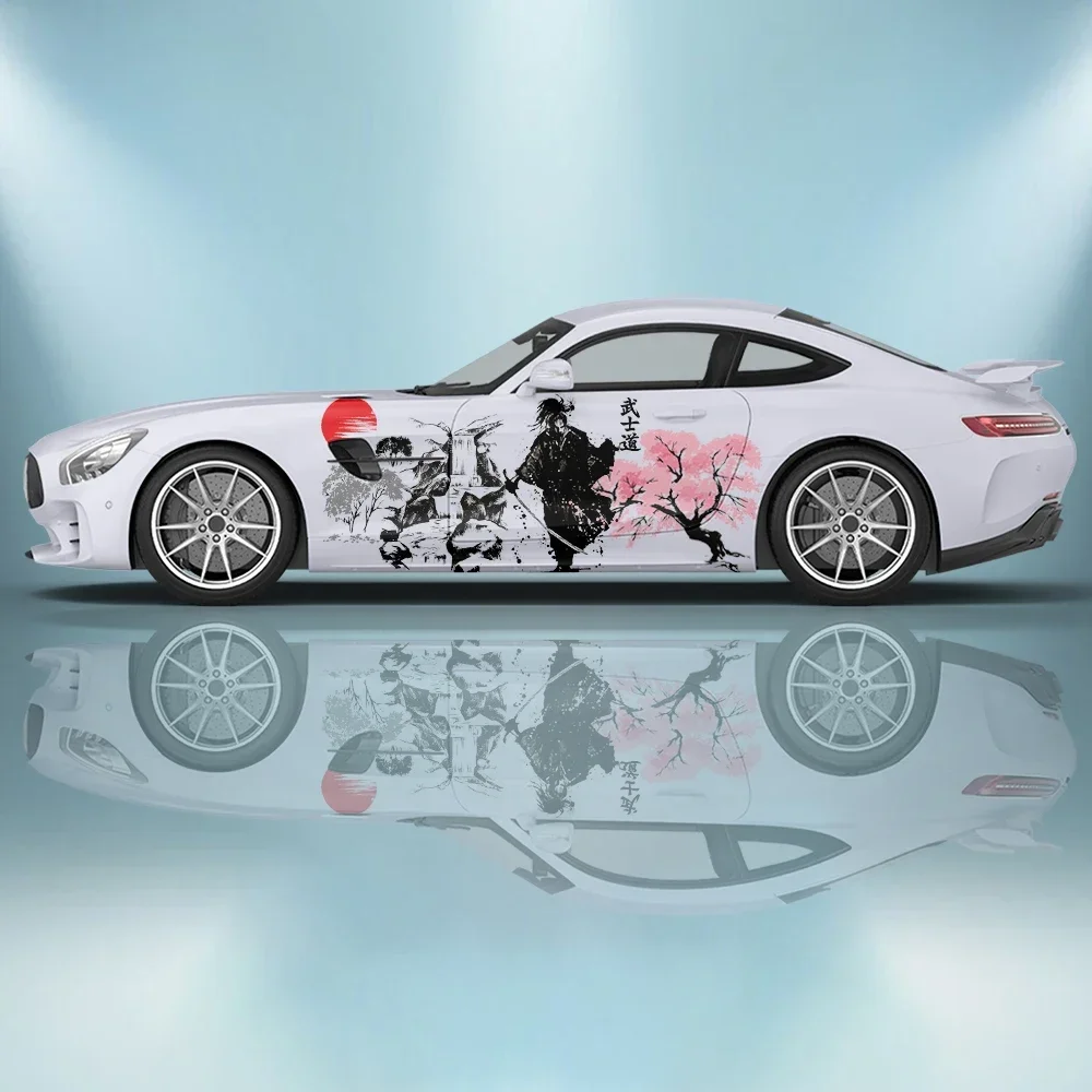 

Самурайская роспись тушью, японские пейзажные автомобильные наклейки, модифицированные аксессуары, упаковочные наклейки, ПВХ на заказ, боковые графические наклейки, наклейки