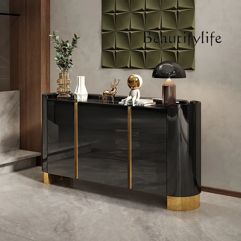 1Italian light luxury dining side entrance cabinet simple rock slab storage bucket cabinet entry door living room storage cabine