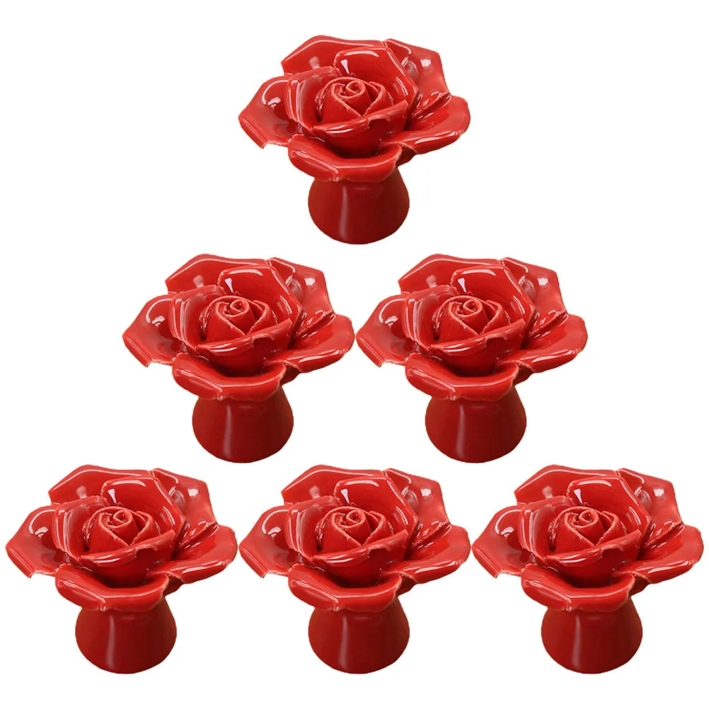 

6Pcs Rose Shaped Ceramic Cupboard Cabinet Drawer Door Knobs Creative Home Decor Door Pull Handle Cabinet Knob Wardrobe Handle