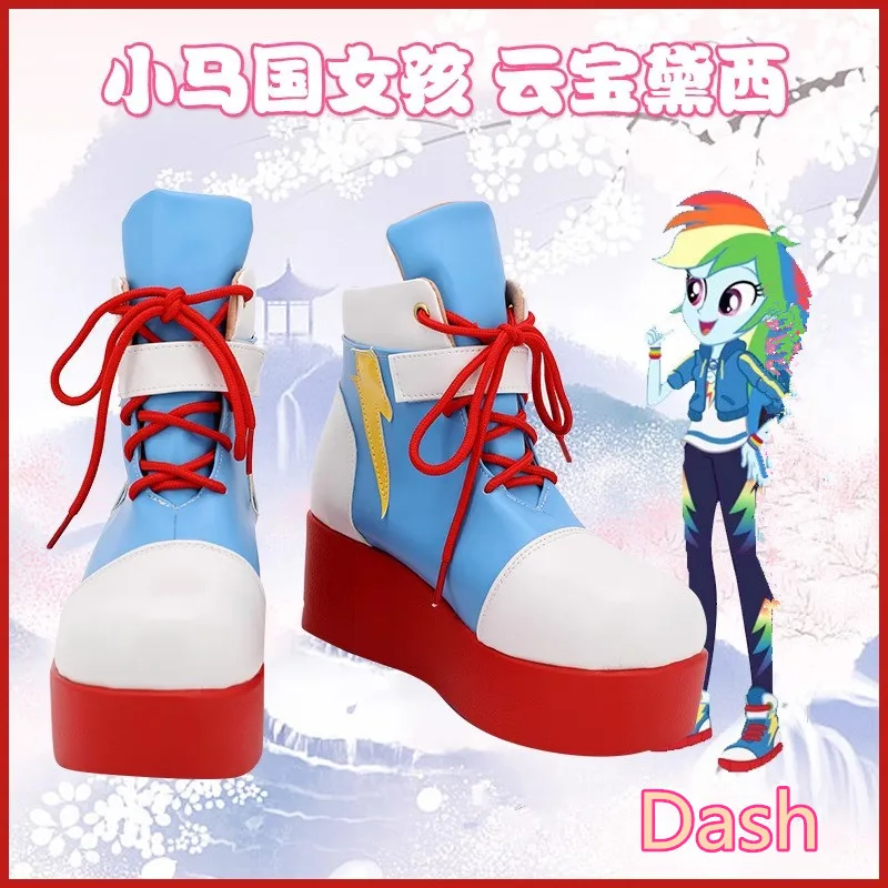 Equestria-Bottes en similicuir pour filles, chaussures de cosplay faites à la main, costume de tableau de bord arc-en-ciel