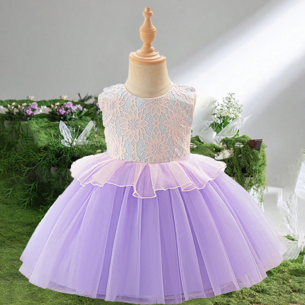 

Платье подружки невесты с цветочным узором для маленьких девочек, элегантное тюлевое платье принцессы для первого дня рождения, крещения, детский костюм для свадебного гала-выпускного вечера