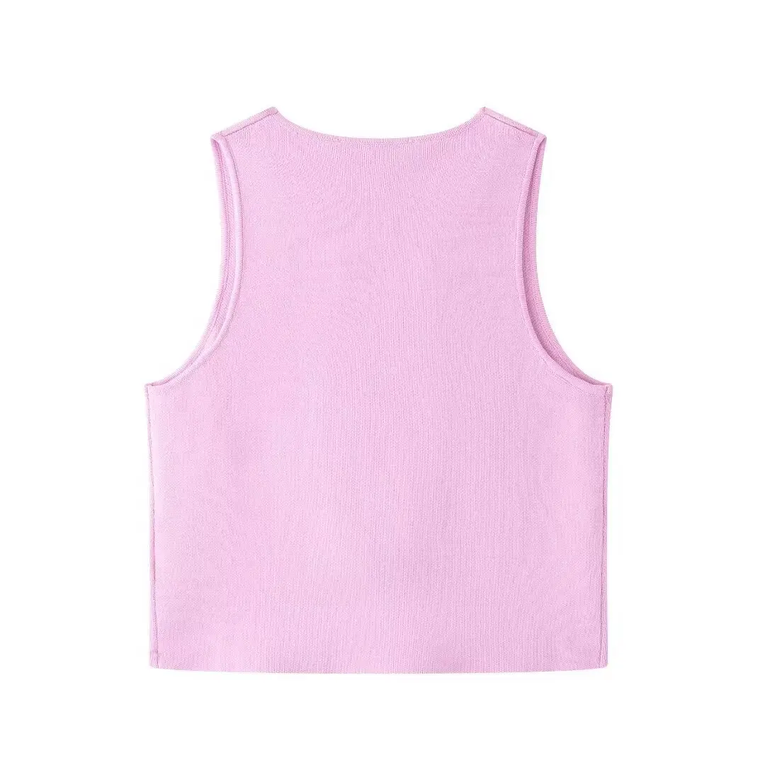 Women's Plain Knitted Sleeveless Shorts, Vest, And Top