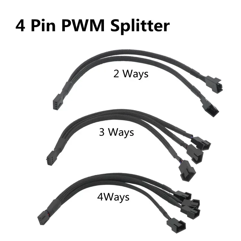 2/3/4Ways 4-pinowy rozdzielacz PWM 4-pinowy kabel przejściowy PWM żeński na 3/4-pinowy kabel zasilający do obudowy procesora komputera Kabel zasilający z tuleją wentylatora