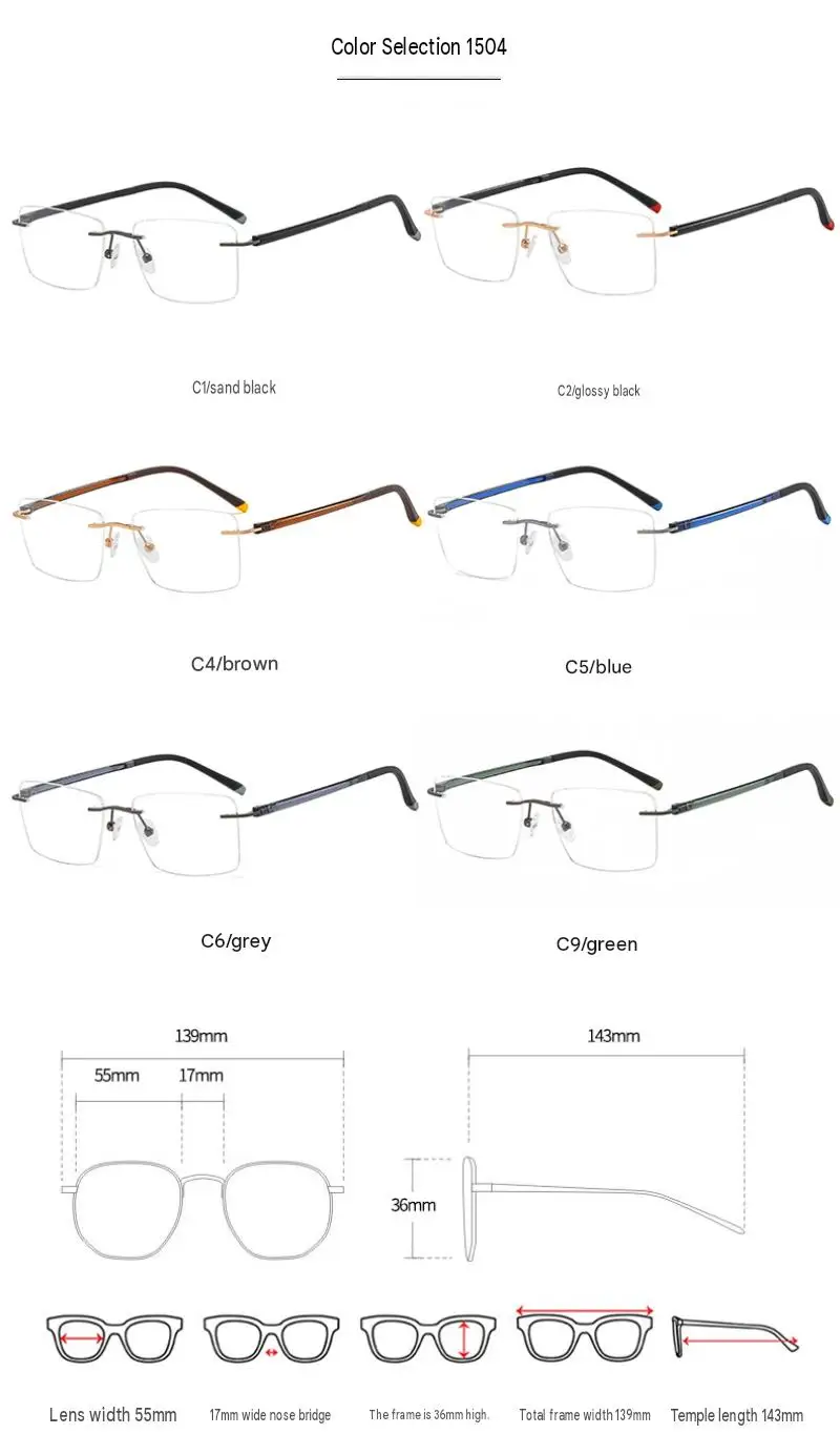 ZENOTTIC High-quality Rimless Rectangle Prescription Glasses Anti Blue Light/Photochromic Optical Eyeglasses For Men