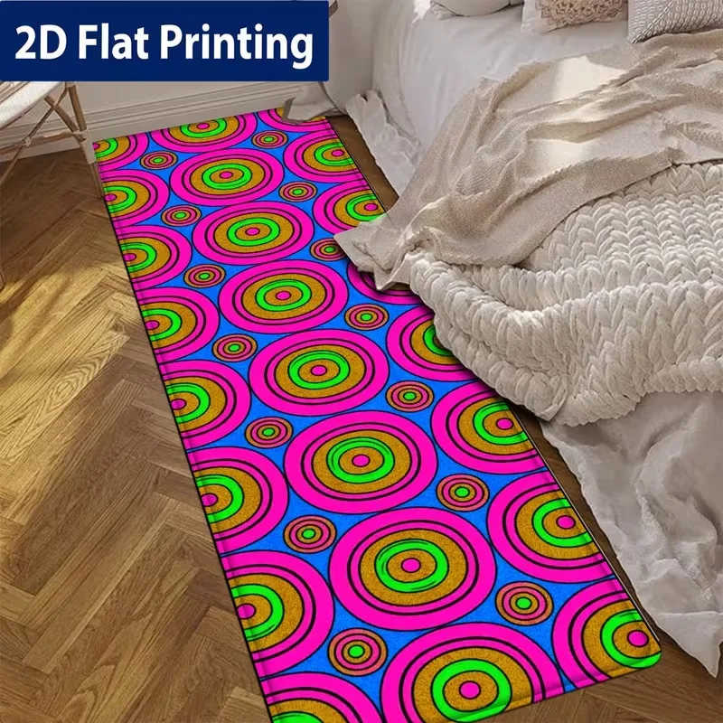 Vibrant Pop Art Concentric Circle Runner Rug Neon Colorful Gradient Ring Pattern Non-Slip Soft Floor Mat Y2K Home Decor Carpet