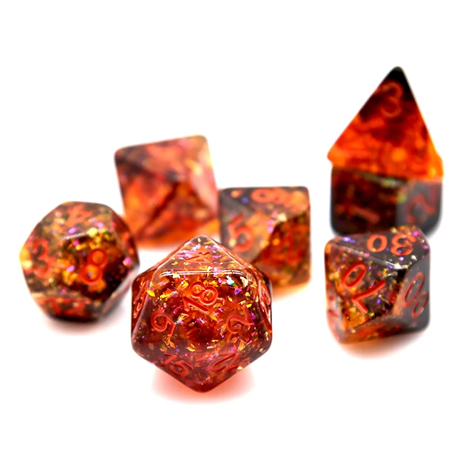 Fire Orange Confetti Resin Polyhedral Dice Set, 7-Piece DND Dice with Orange Numbers for Dungeons & Dragons,TTRPG, Tabletop RPG view 4
