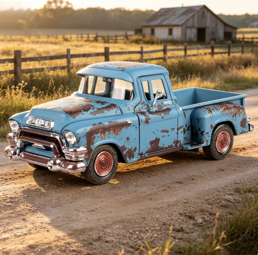 1:24 79071 Simulation 1955 Universal Blue Diamond Pickup Alloy Car Model Static Ornament Off-Road Vehicle