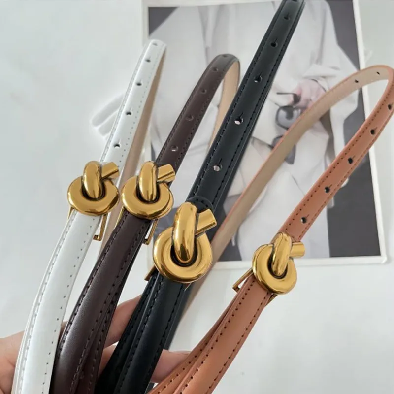 

Fashion Adjustable Thin Belt Luxury Genuine Leather Female Designer Girdles Korean Corset Metal Knot Buckle Belts For Women