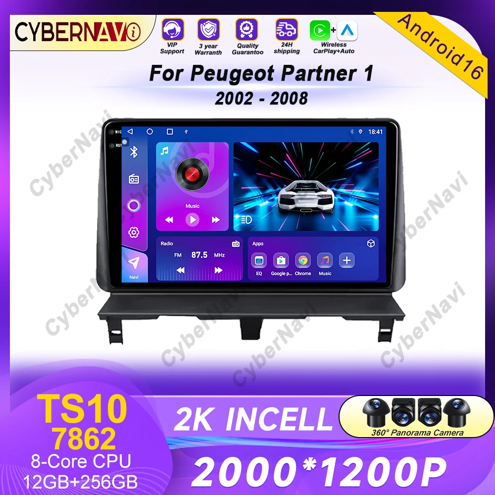 

Автомагнитола с CarPlay для Peugeot Partner 1 (2002-2008) и Partner Origin 1 (2008-2011), GPS, Android Auto, мультимедийный плеер, стереосистема, без 2DIN