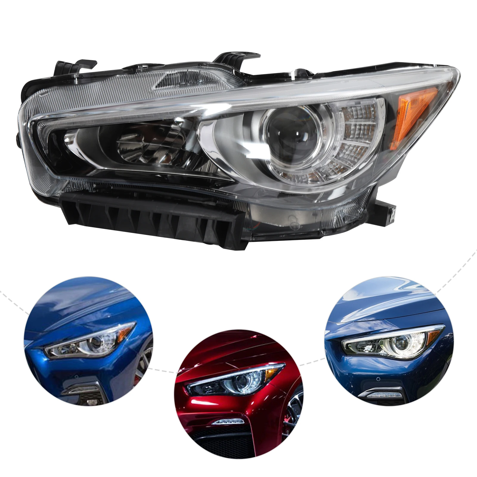 

LED DRL Projector Headlight Headlamp Replacement Left Driver Side For 2014-2022 Infiniti Q50