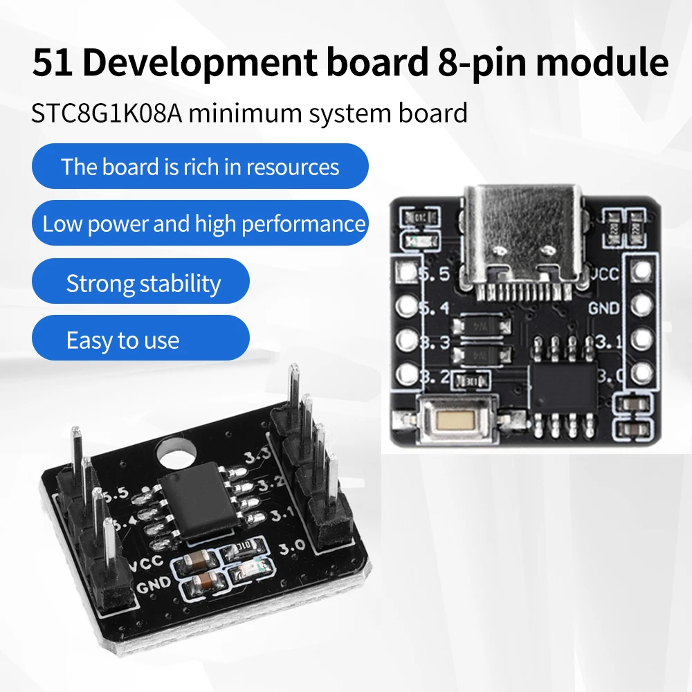 STC8Gglerie-Carte de développement microcontrôleur, technologie 8 broches avec broches, 128 octets de RAM, type C, carte système minimale, carte centrale 51, 08A