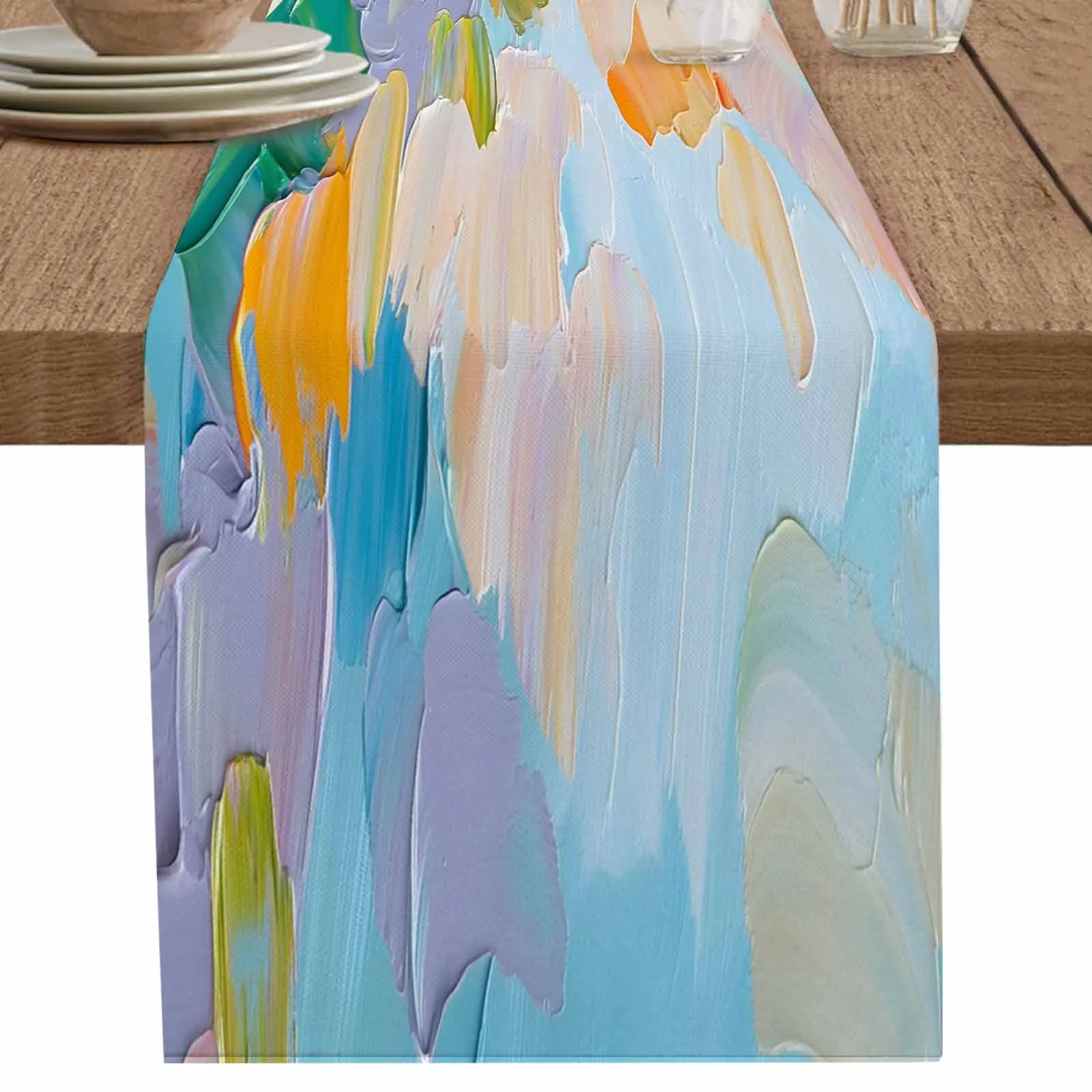 Abstract Art Impressionist Style Runner Wedding Decor Table Cover Holiday Party Coffee Table Decoration Tablecloth