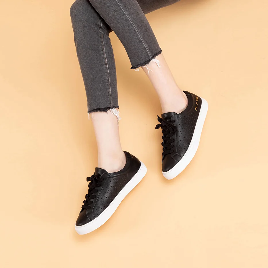 Donna-in Sneakers Women Trends 2023 Summer Classic Genuine Leather Black Casual Sneakers Comfortable Breathable Women Shoes