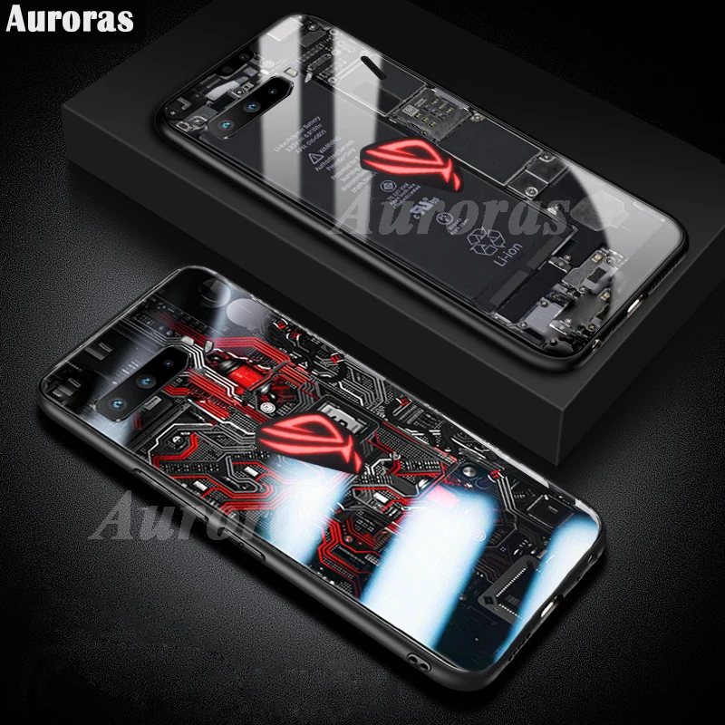 Auroras For ASUS Rog Phone 3 Case Explorer Painted Tempered Glass Cover For Asus Rog 5 2 5S Pro Shockproof Hard Case Ultimate