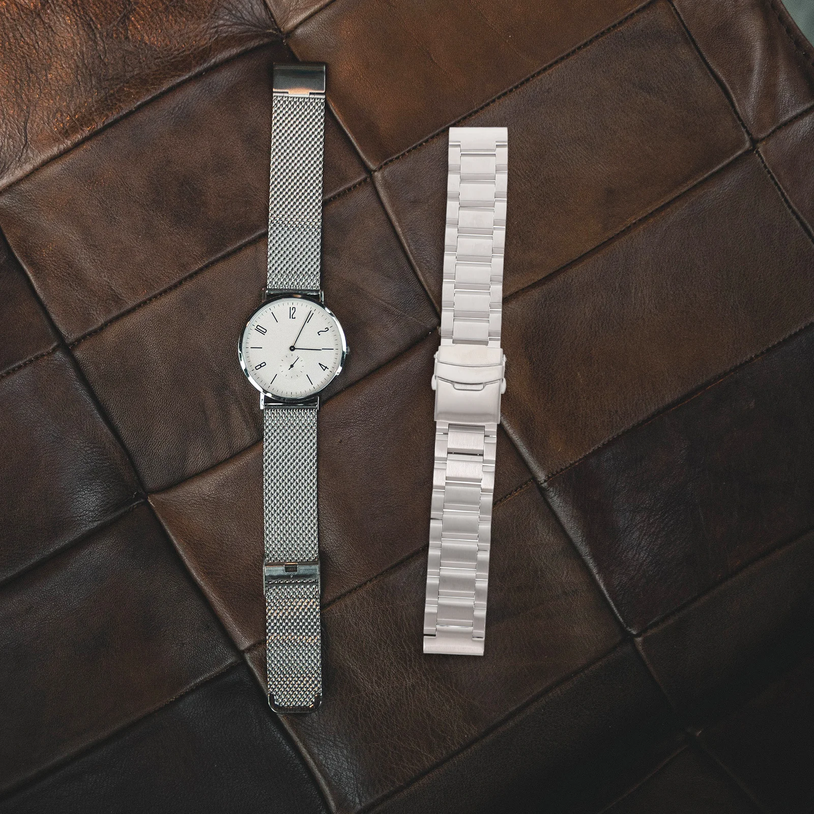 

22Mm Stainless Steel Watch Band Strap Bracelet Silver Deployment Buckle Replacement For Damaged Bands