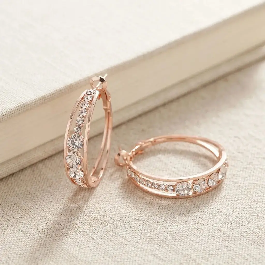 Charming Trendy Cutout Inlaid Rhinestone Big Circle Drop Earrings For Women Trendy Ears Accessory Jewelry Gift Party Office Wear