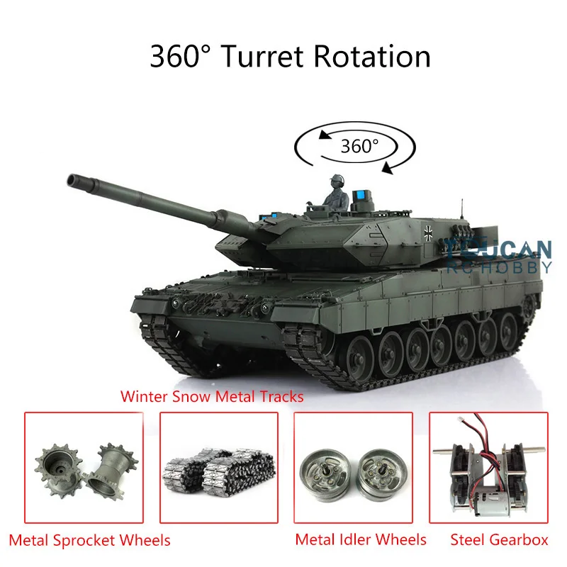 HENG LONG 1/16 Green 7.0 Leopard2A6 RTR RC Tank 3889 W/ 360 Turret Metal Idlers Remote Control Car TH17609-SMT4