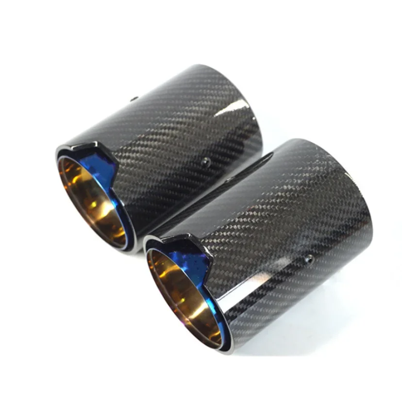 2* Carbon Fiber Exhaust Tips Tail Pipe Glossy Grilled Black for B M Ws  M2 M3 M4