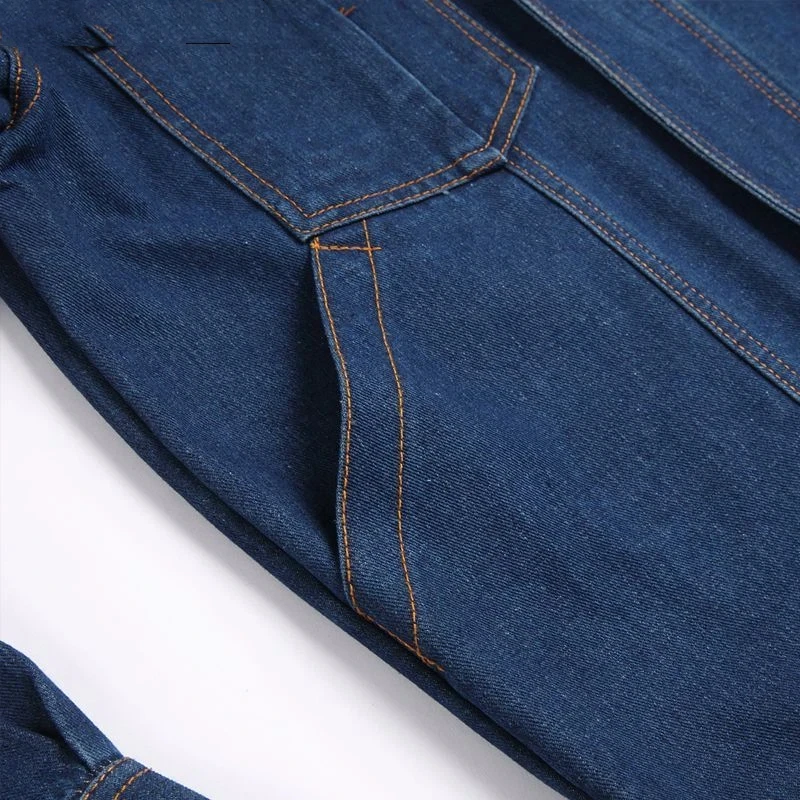 Men Thick Denim Workwear Set Wear Resistant Fire Proof Welding Jacket Pants Suit For Factory Workshop M 4XL