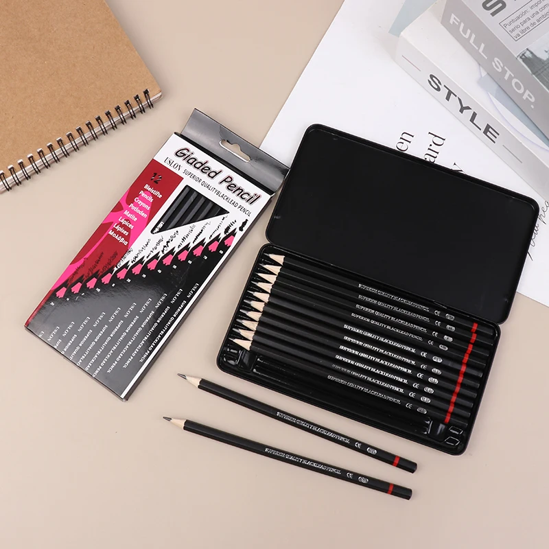 12Pcs/Set Wooden Pencils H-8B Professional Drawing Pencil Art Supplies Writing Stationery Items School Acsesories Gift