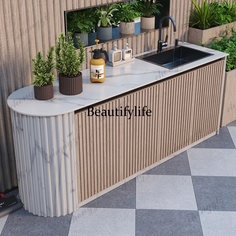 Outdoor all-aluminum alloy rock slab washbasin outdoor garden sunscreen sink locker