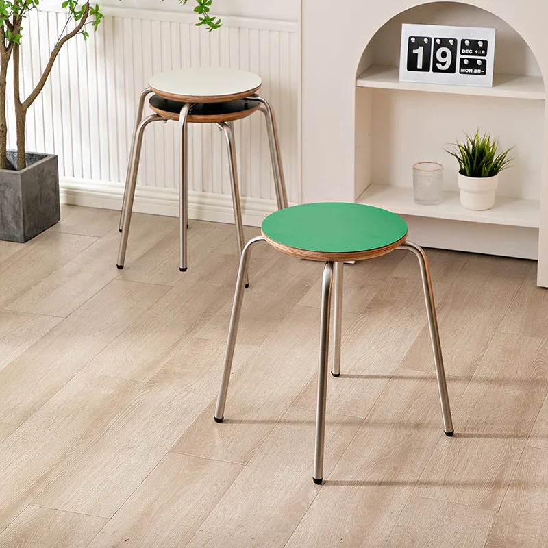 

Ins Style Stainless Steel Dining Stool Household Dining Table Round Stool Small Livingroom Green Wooden Makeup Stool