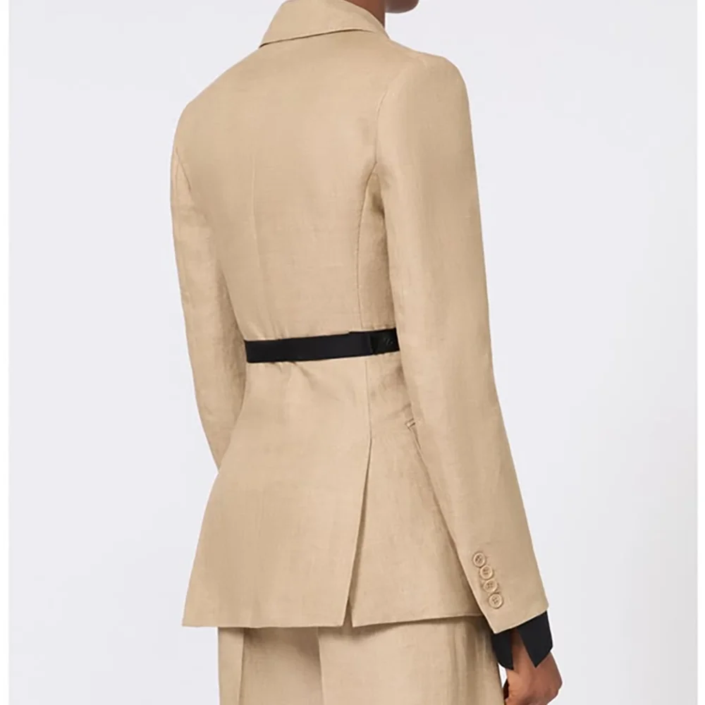 Women Suit Stand Collar Wrap Blazer With Black Belt Straight Leg Pants 2 Pieces Fashion Office Business Work Formal Lady Outfit