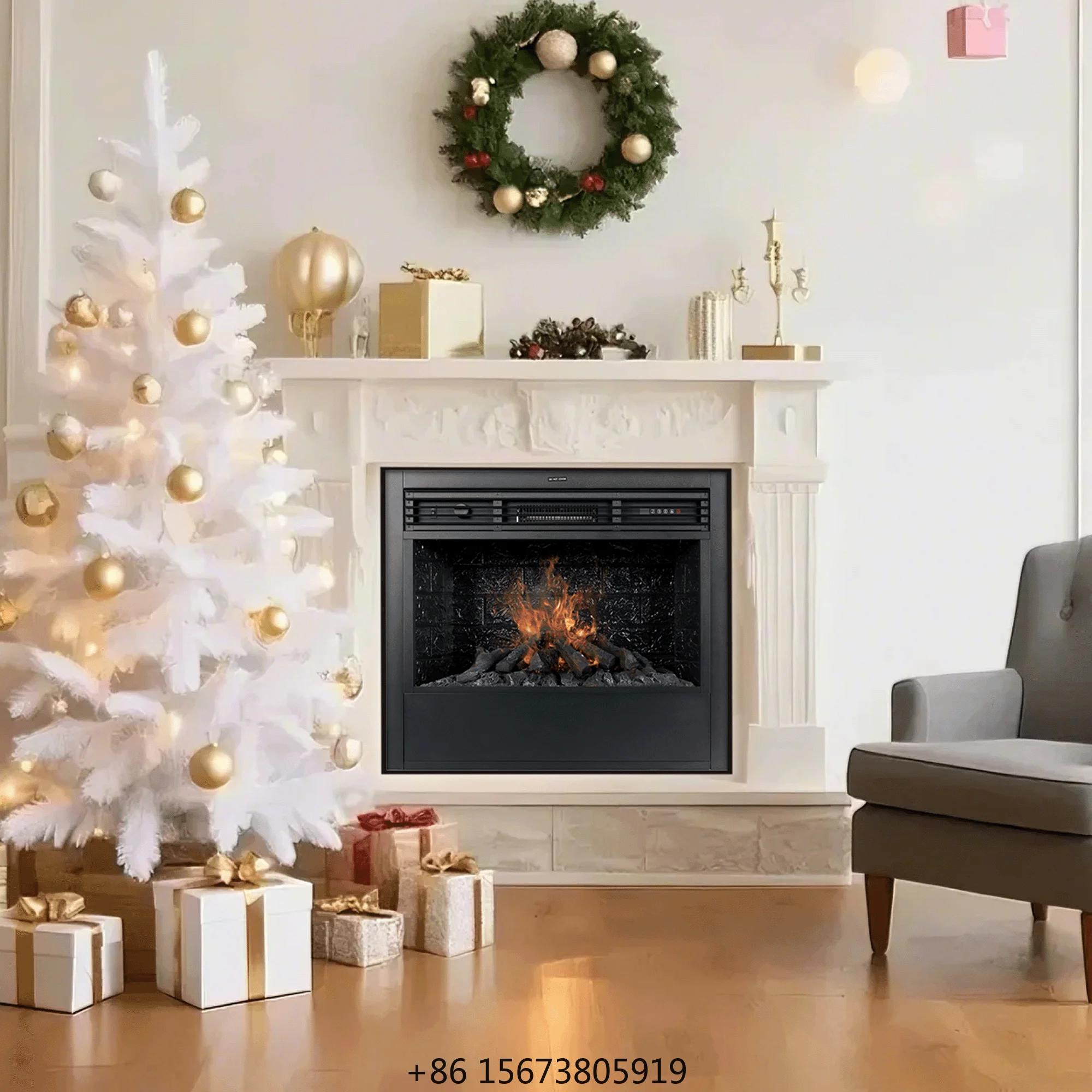 Electric Fireplace Insert Water Vapor Technology Realistic Flame Display Log Burning Sound 2 Heat Levels  Outdoor Hotel
