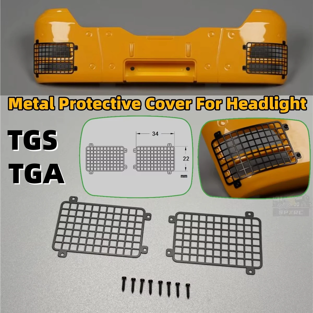

TGS Headlights Protecting Cover Mask Mesh Metal for 1/14 Tamiya RC MAN TGS TGA LESU Engineering Truck Trailer Chin Toy Parts