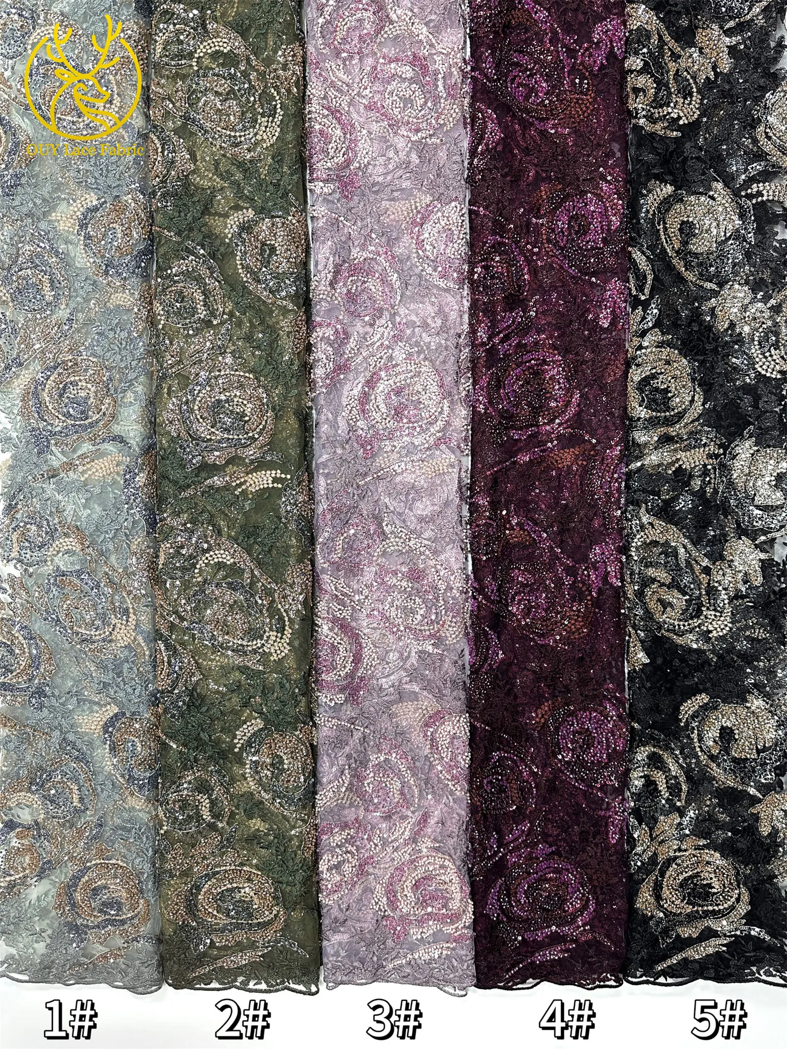 Modisches Kleid mit Stickerei, Spitze und Pailletten, Afrikanischer Spitzenstoff 2026, Rosa Französische Perlen-Spitze, Nigerianisches Partykleid, Nähzubehör 5Y – Detail 19