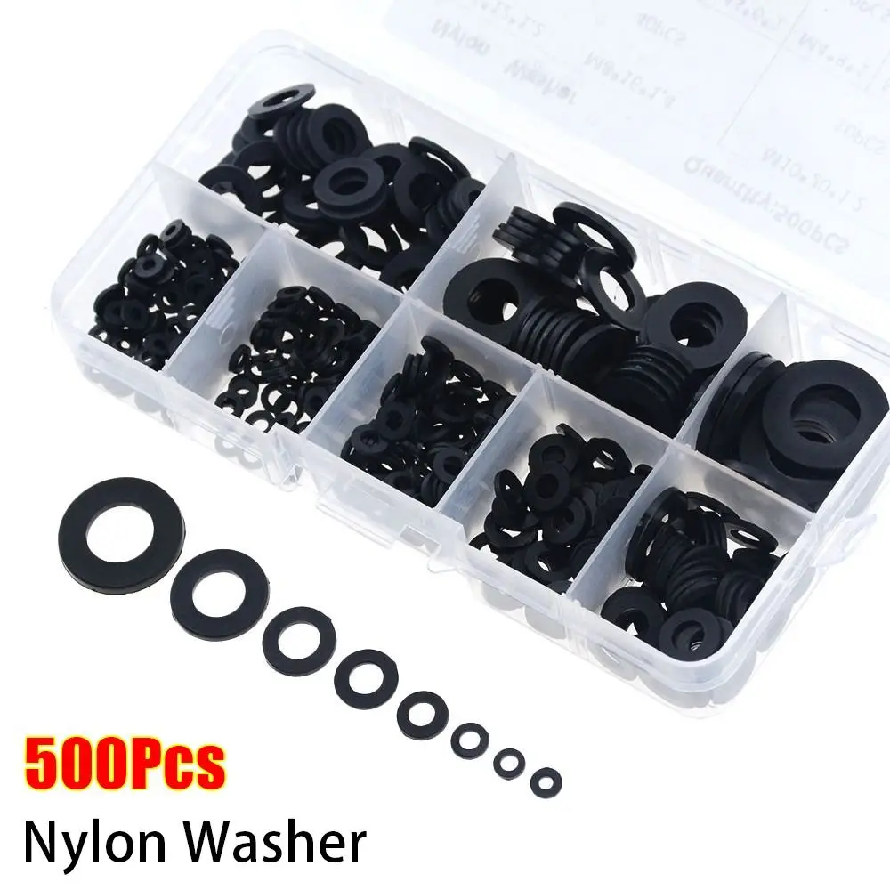 500Pcs New Seals O Ring Assortment Kit Nylon Washer Flat M2-M10 Plane Spacer 8 Sizes Black White Insulation Gasket Ring
