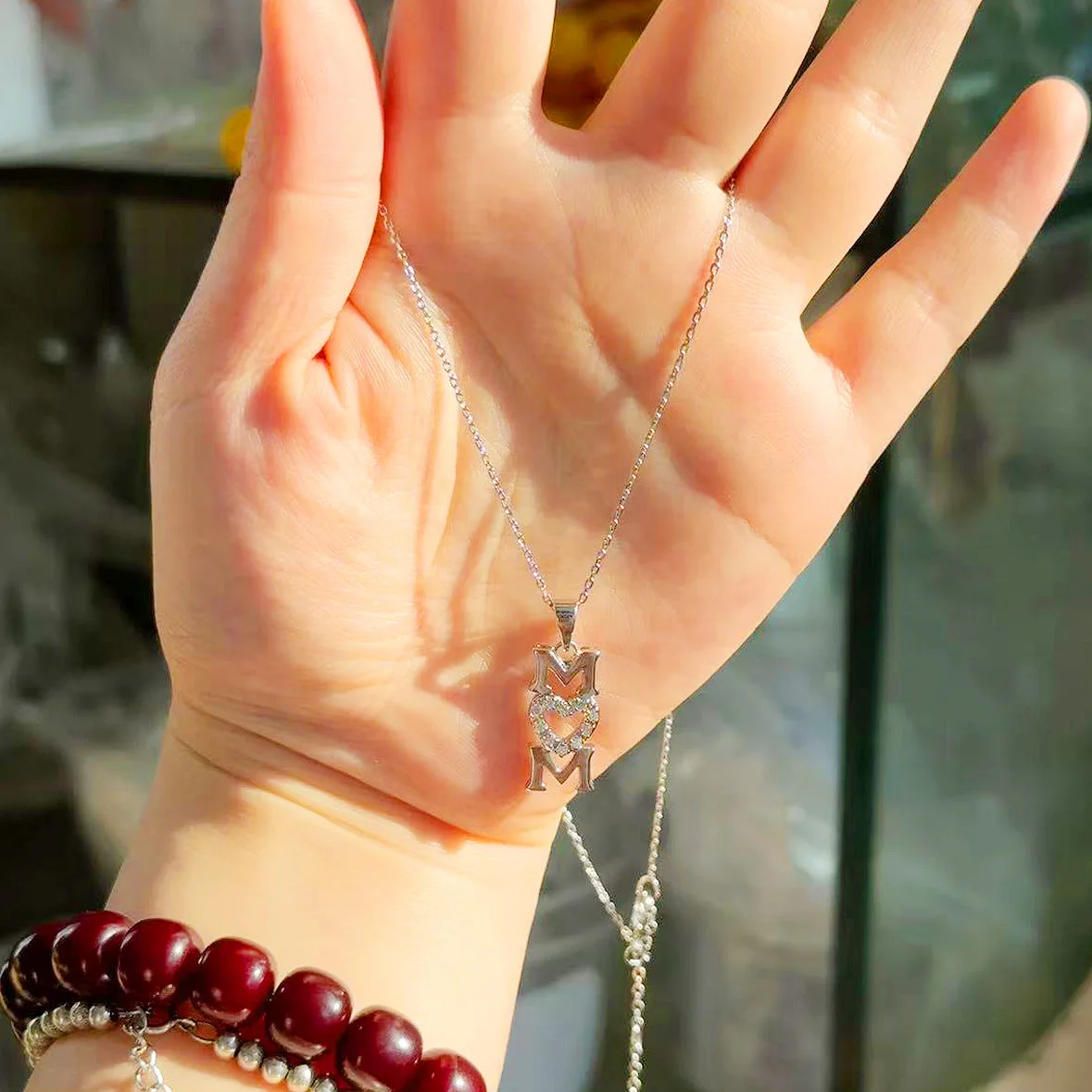 قلادة MOM مع قلادة على شكل قلب هندسي متعددة الاستخدامات وفريدة من نوعها وأنيقة وبسيطة على شكل عظمة الترقوة هدية عيد الأم للأم/النساء #5