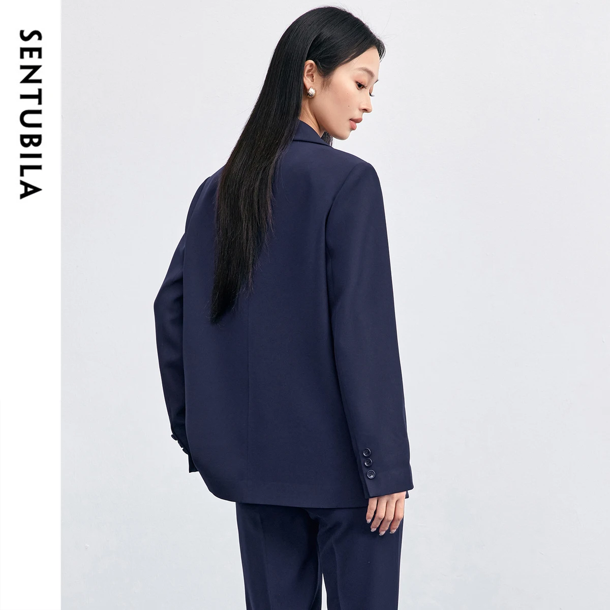 SENTUBILA Solid Blazers for Woman 2026 Autumn Notch Lapel Single-breasted Two-button Straight Loose Fit Tailored Coat 153XC8811X