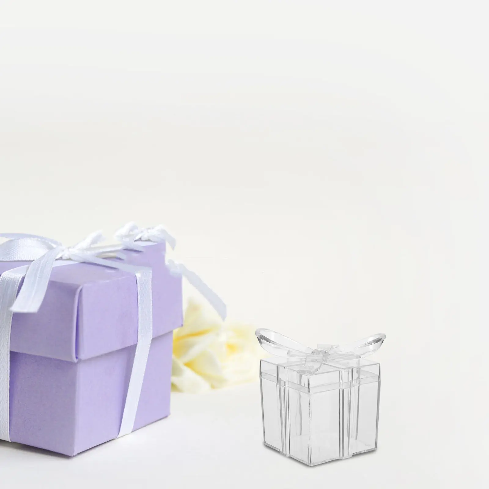 12Pcs Clear Candy Boxes Transparent Square 3D Bow Packaging Wedding Party Favor Gift Box Small Display Treat Box