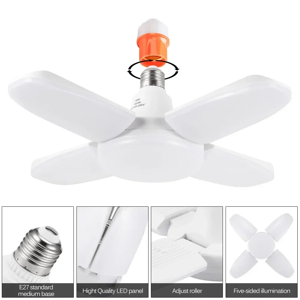 E27 Fan-shaped LED Tricolor Light Bulb  Foldable Led Light Bulb Lampada for Home Ceiling Light Living Room