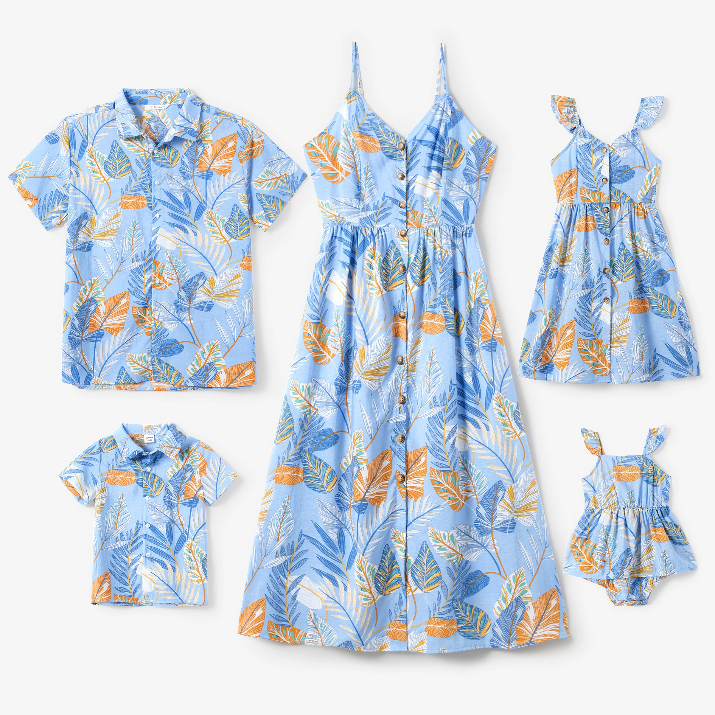 

PatPat Family Matching Tropical Floral Beach Shirt and Leaf Pattern Button Up Strap Dress Sets