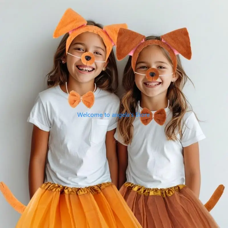 X4YC Dog Costumes Accessories with Dog Ears Headband,Tail,Tutu Skirt Halloween Animal Dressing Up Set for Kids Toddlers Girls