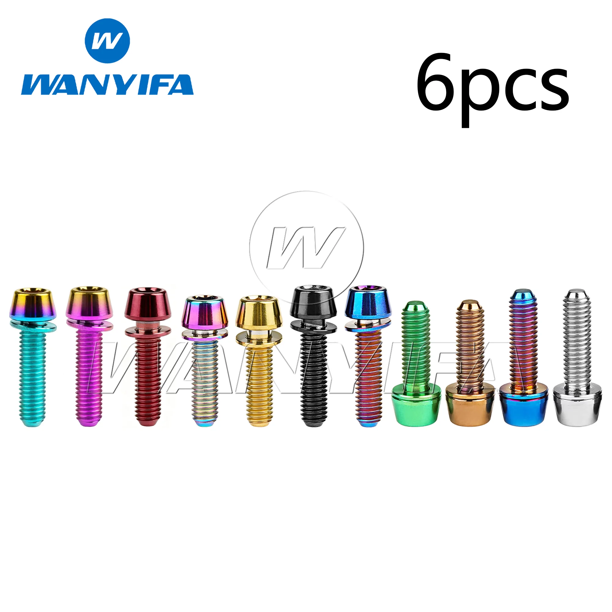 Wanyifa Titanium Bolts M5M6x16 18 20 25mm Bike Stem Bolts Taper Head with Washers for MTB Mountain Road 6pcs/lot