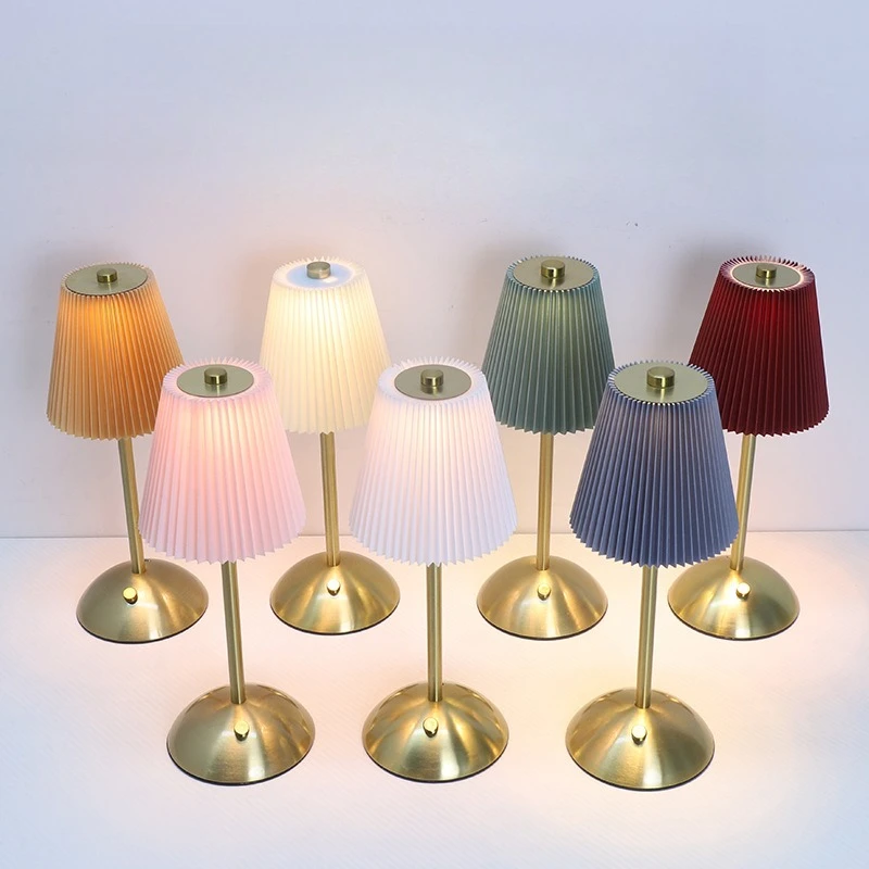 Creative LED Pleated Fabric Lampshade Bedroom Bedside Lamp USB Charging Model Touch Night Light Living Room Small Table Lamp