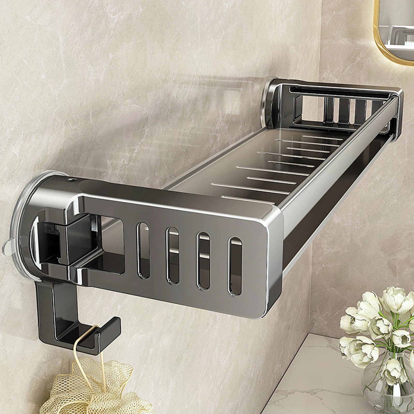 Household Suction Cup Buckle Bathroom Shower Gel Storage Basket Toilet Without Punching Washroom Wall-mounted Storage Rack
