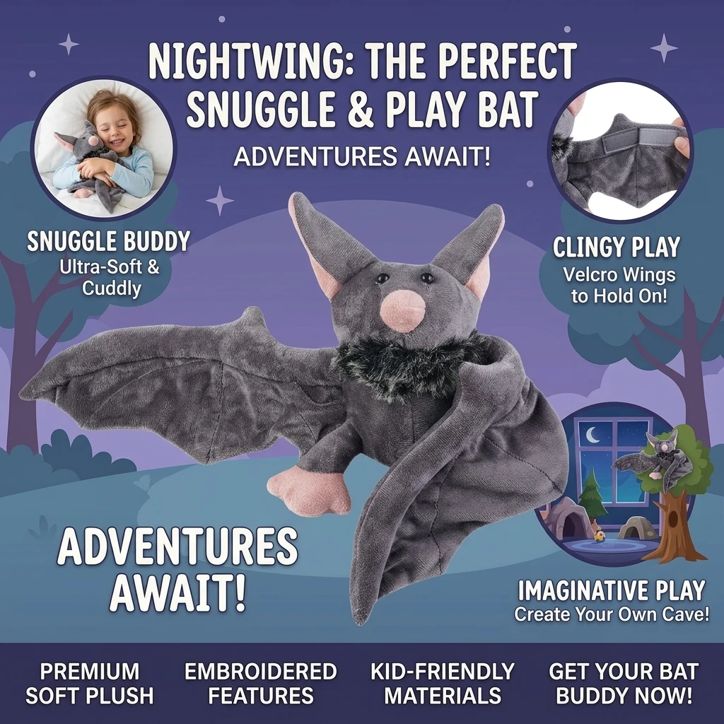 Vivid Stuffed Bat Doll Plush Throw Pillow with Realistic Foldable Wing Seat Cushion Halloween Xmas Ornament Bat Dolls Decor