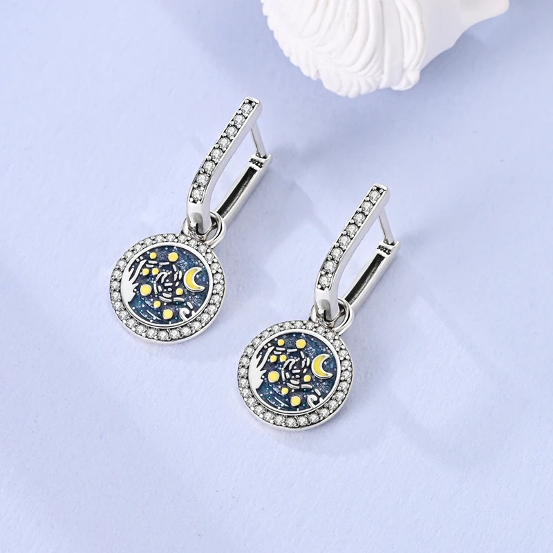 Bunte Zirkonium-Creolen aus 925er-Sterlingsilber, Pavé-Sterne-Form, Ohrring für Frauen, Hochzeit, Verlobung, Schmuck, Geschenk – Detail 13